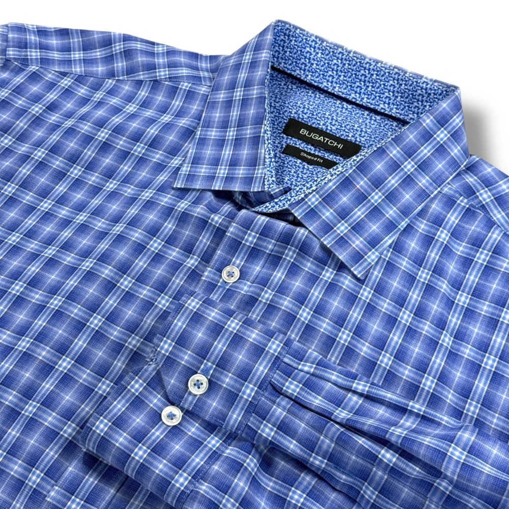 BUGATCHI Shirt Mens Size Extra Large XL Blue Shaped Fit Long Sleeve Button Down